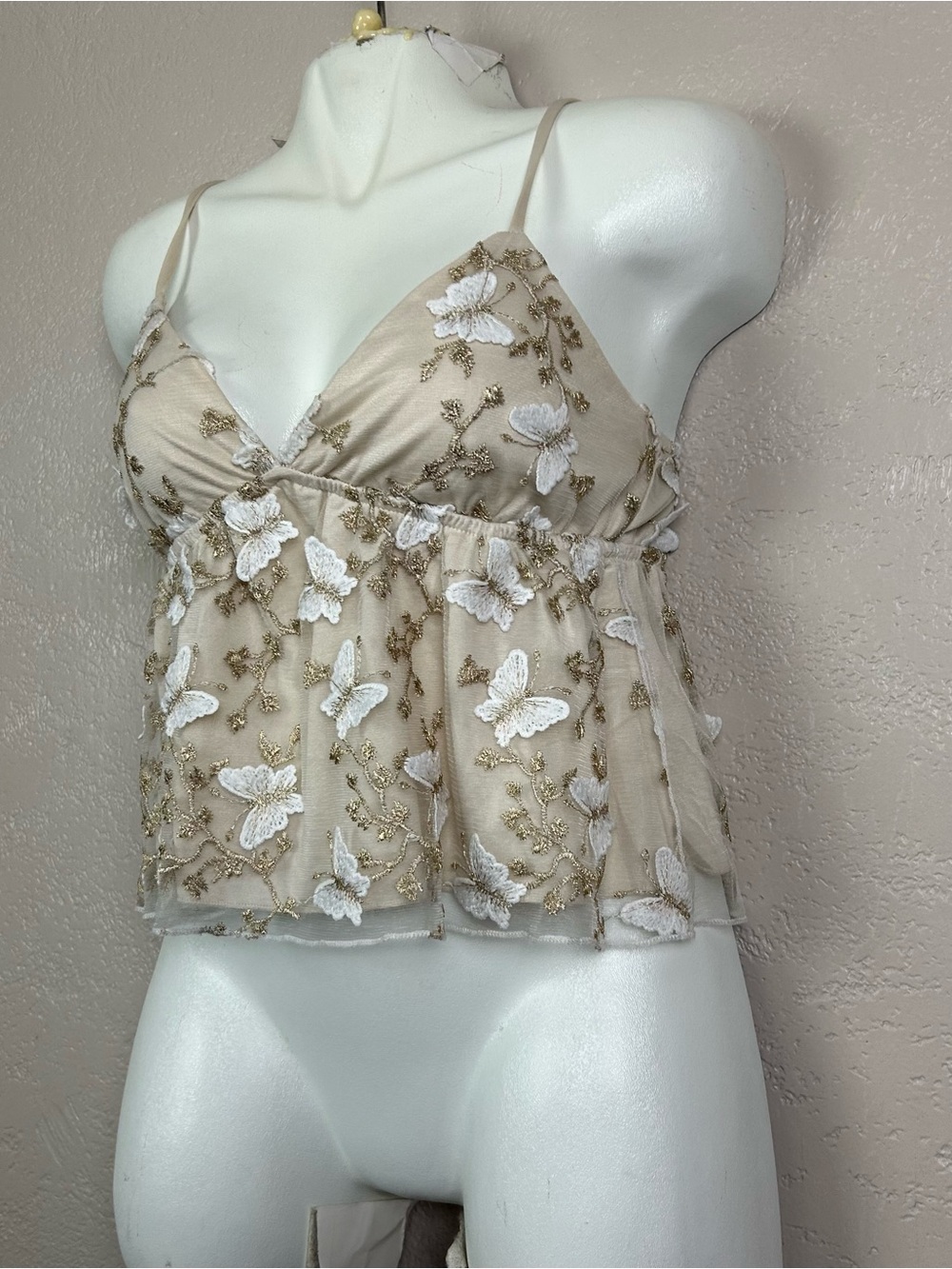 Choose 5 for $30 Beige Butterfly Embroidered Lace Camisole - Picture 5 of 13